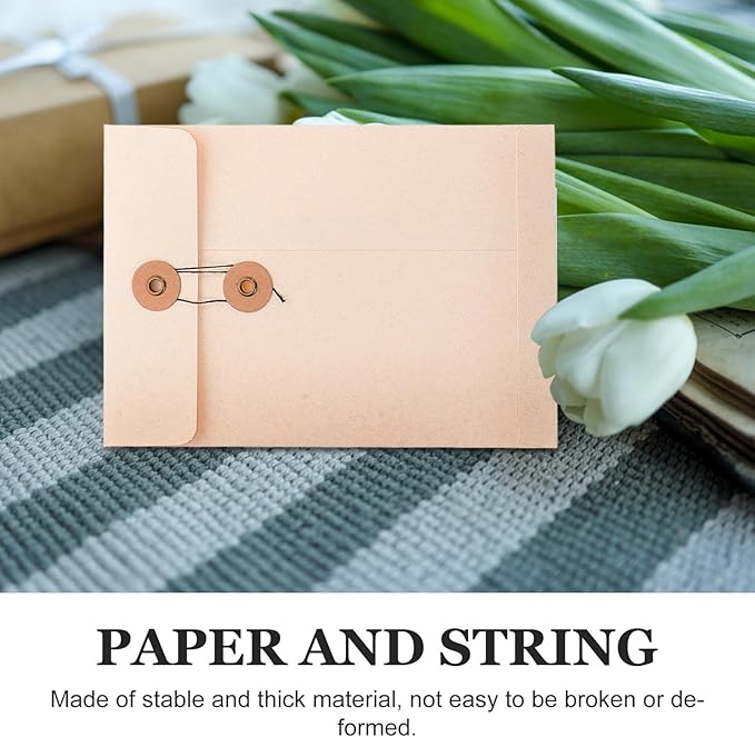 SHINEOFI 6pcs Kraft String Envelope File Folder, Paper Envelope File Bag Document Holder Storage Pouch Organizer for Office Schools Supplies
