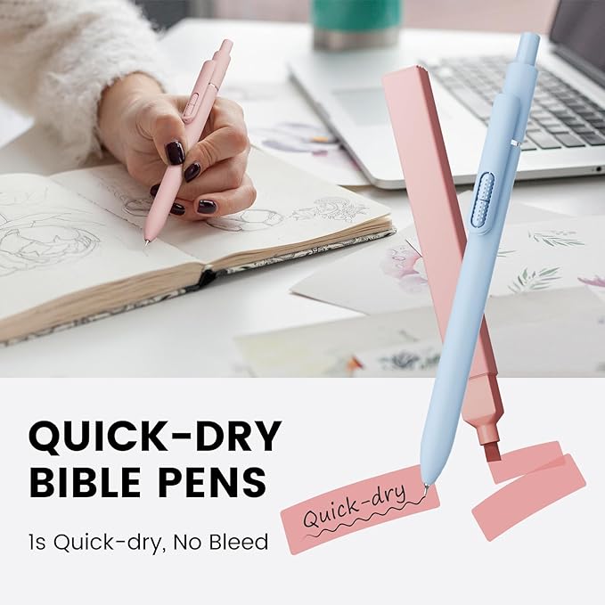12 Pack Gel Pens, 0.7mm Black Ink Fine Point Smooth Writing with Aesthetic Highlighters, Quick-Dry Long-Lasting Pens Set for Journaling School Office Supplies (6 Pens + 6 Highlighters)