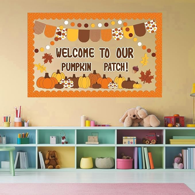 VABAMNA Fall Bulletin Board Decorations, Fall Classroom Decorations, 91Pcs Black Orange Fall Pumpkin Patch Paper Cutouts for School Classroom Autumn Halloween Thanksgiving Harvest Party Decor Supplies
