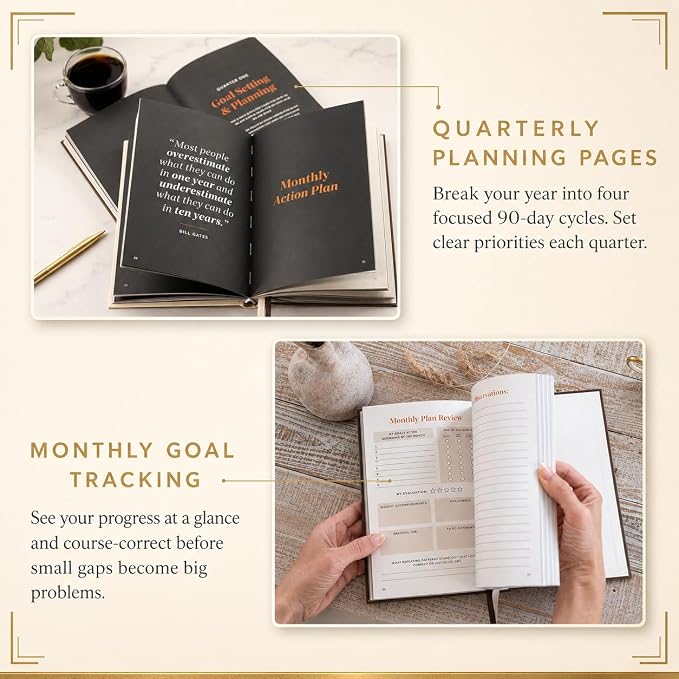 Goal Planner and Monthly Business Planner for Entrepreneurs, Coaches and Small Business Owners, Undated A5 Goal Setting Journal with Guided Prompts, Strategic by Design