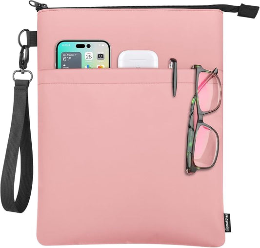 Book Sleeves with Zipper, Travel Book Protector Pouch for Paperbacks & Hardcover Books, Book Covers Bags Carry Case/Front Pocket & Handle Strap for Book Lovers Mother's Day Readers (Pink, 1 Pc)