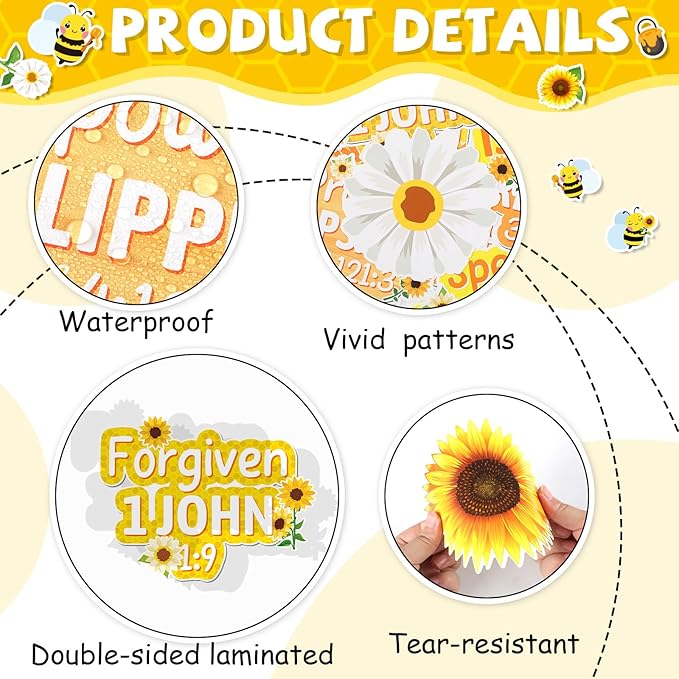 gisgfim Christian Bulletin Board Decorations Bee Sunflower Paper Cutouts God Says You are Inspirational Classroom Decor Religious Bulletin Board Set for Sunday School Church Wall Decor Supplies