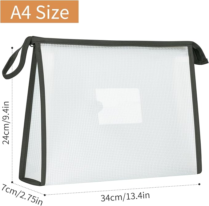 4 Pack A4 Plastic File Folder Poly Envelopes Expanding Document Folders with Zipper and Label Pocket, Files Pouch Wallet for Home, Office, School (Black)