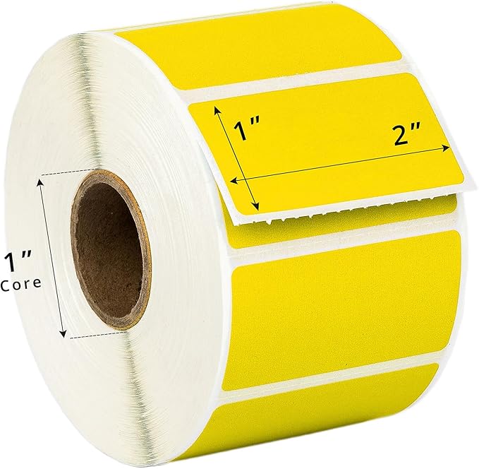 HOUSELABELS 2" x 1" Yellow Barcode Labels on 1" Core Compatible with Zebra and Rollo Printers, 9 Rolls / 1,300 Labels per Roll