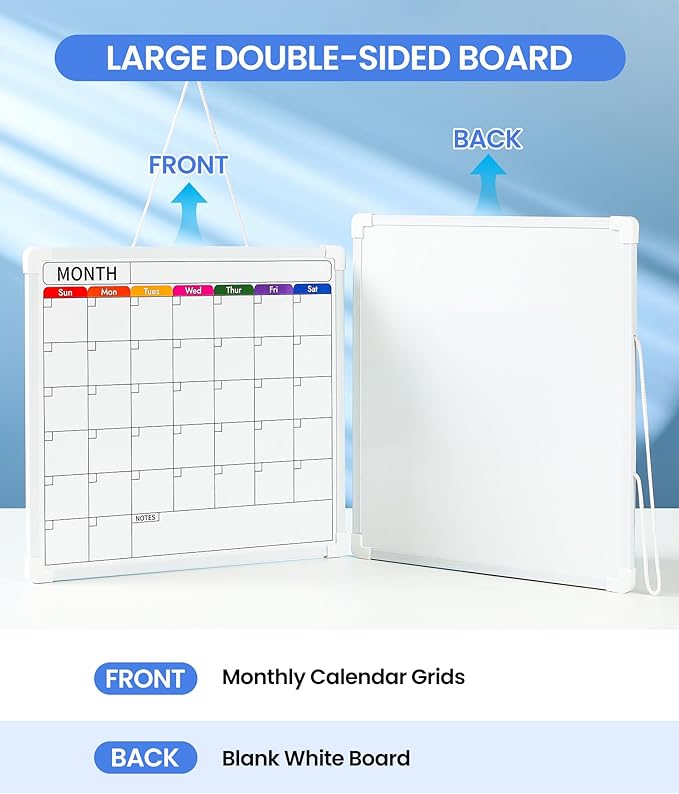 VITEVER Calendar Whiteboard for Wall, Double-Sided Dry Erase Board, Hanging Monthly Planning Board, Small White Board for Memo, to Do List, Home, Kitchen, Office Accessories