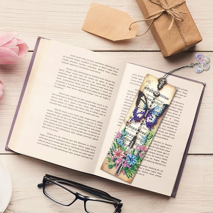 ARTopet 3Pcs DIY Diamond Art Painting Bookmarks with Colorful Butterfly Pendant PET Bookmark Ornament Double Sided Pattern Single Sided Diamond Book Marker Clip Gifts Tags-Butterfly02