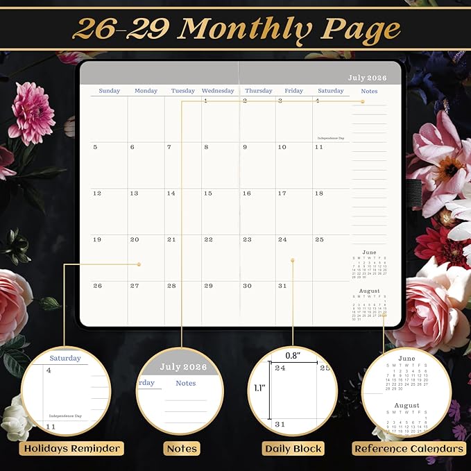 2026-2029 Pocket Planner/Calendar - JUL. 2026 - JUN. 2029, 3.8" x 6.4", 3 Year Monthly Pocket Planner/Calendar, Monthly Calendar with 61 Note Pages, Pen Holder, Elastic Closure, Bookmark