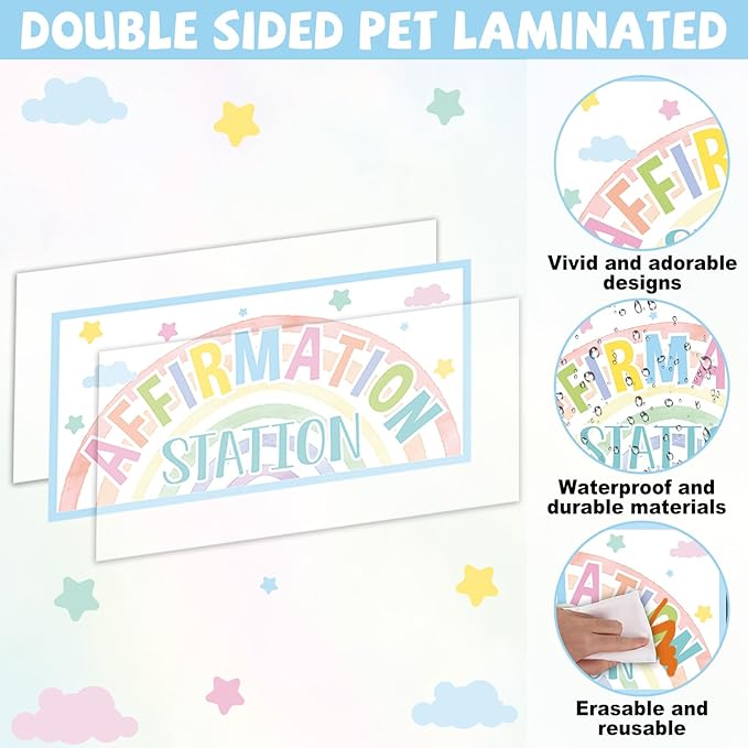 Pastel Affirmation Station Motivational Bulletin Board Set Pastel Rainbow Bulletin Board for Classroom Wall Decor Positive Affirmations Station Posters Mental Health Cutouts for Classroom Mirror Decor
