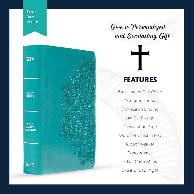 Personalized KJV Reference Holy Bible Teal Faux Leather Large Print Size | Custom with 1 Row of Text | Gift for Christian & Religious Celebrations