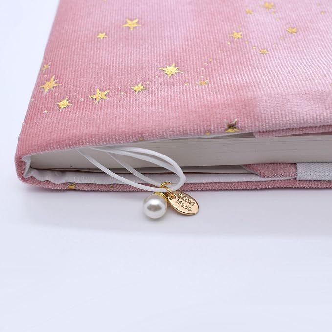 BLBMH A5 Journal Cover | Non-Stretch Fabric Notebook Sleeve with Bookmark, Handmade 5.5x8.3 Washable Privacy Protector for Paperback Bible Hardcover, Gift for Women - Velvet Pink