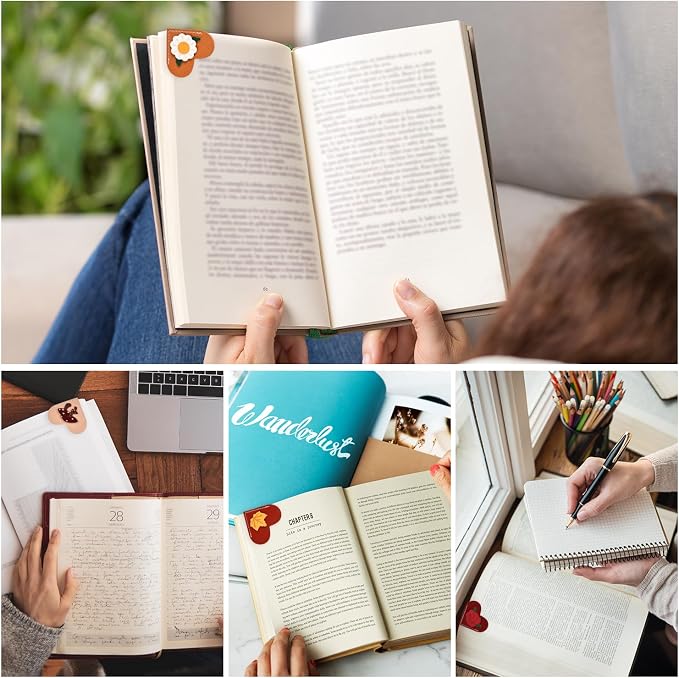 VYRANA 4Pcs Leather Heart Bookmarks - Cute Corner Book Marks Sets for Reading, Vintage Read Lover Gifts for Women Men Teens Kids Reader, Stylish Book Markers for Reading, Ideal Gifts for Planner