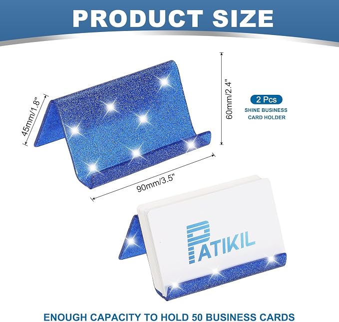 PATIKIL Business Card Holder for Desk, 2Pcs Acrylic Business Card Holders Shine Card Stand Organizer Cards Display for Office Exhibition, Blue