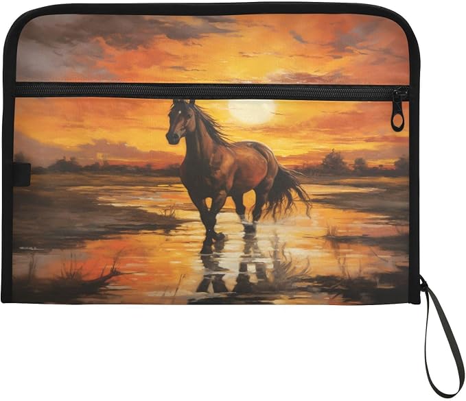 ALAZA Horse at Sunset Expanding Filing Folder, 13 Pockets Expandable Document Organizer Folder with Zipper Closure for Home Office A4 Letter Size Paper Document
