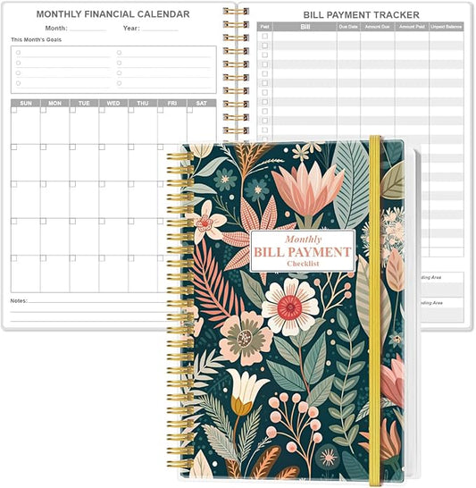 Monthly Bill Organizer - Monthly Bill Payment for Personal Budgeting Financial, Payments Checklist Organizer, 5.8" x 8.5", Flower-B