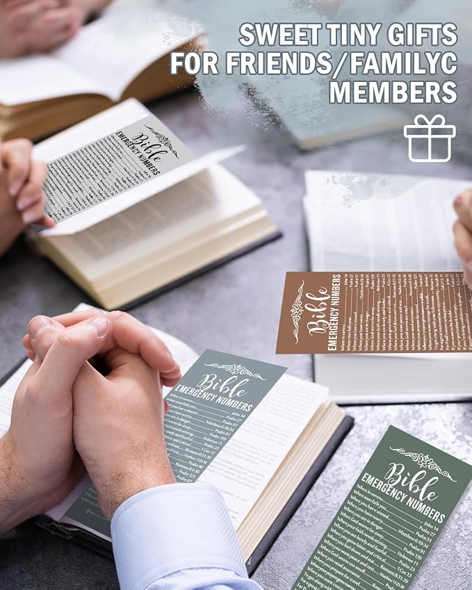 120 Pcs Bible Emergency Numbers Bookmark, Christian Bookmarks, Religious Bible Verse Bookmark, Christian Gifts for Church Supplies, Giveaways for Church Welcome Gifts Sunday (Morandi)