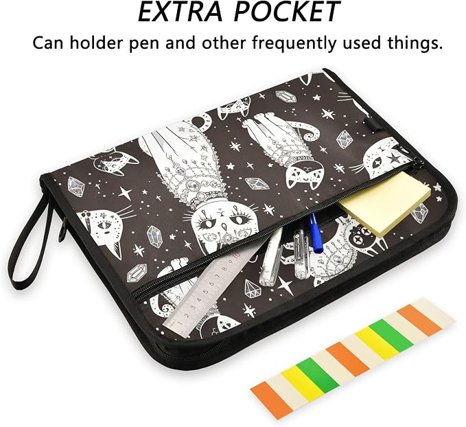 Witch's Cat Expanding Accordion File Folder with 13 Pockets and Zipper Closure