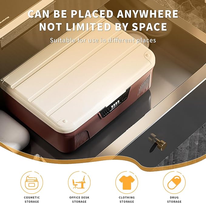 RUIAN 2.3 Gallon Portable Combination Lock Box-Plastic Lockable Storage Container with Code Safe, Versatile Organizer for Home Office Travel Business (White&Brown)