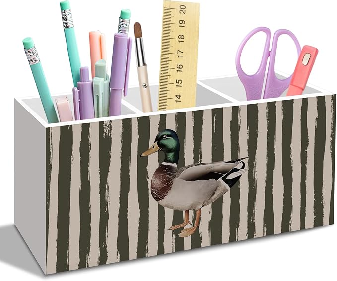 Mallard Duck Pen Pencil Holder for Desk, Preppy Olive Ducks Office Desk Accessories, Trendy Cute Mallard Duck Pen Holders Organizer for Nursery Classroom Bathroom