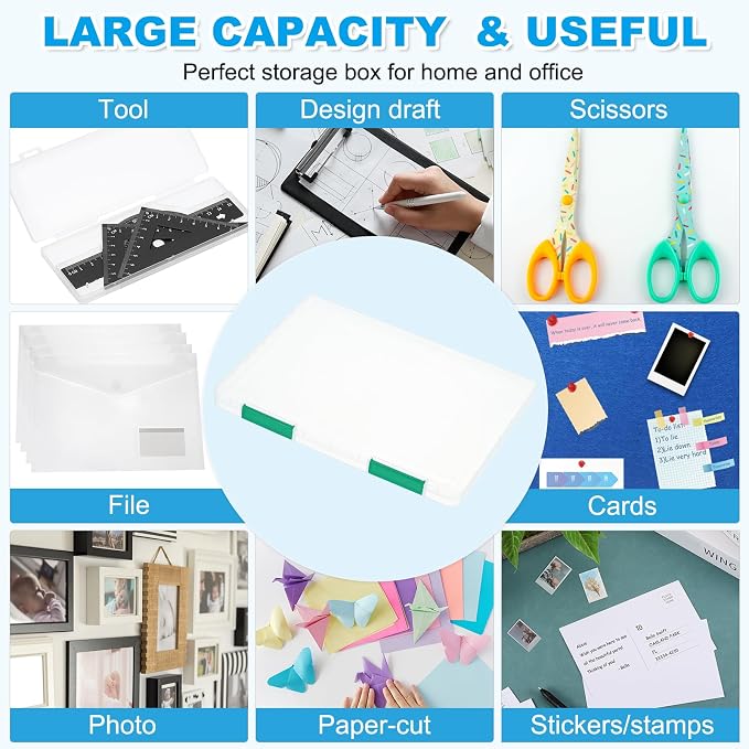 PATIKIL Clear A4 File Portable Project Case with Buckle Plastic Storage Box for 8.5" x 11" Letter Paper Scrapbook Paper Storage Boxes, 4Pcs, 12.2"x9.1"x0.8", Dark Green