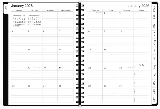 Tiankool Planner 2026, Jan 2026 - Dec 2026 Weekly Monthly Planner with 12 Monthly Tabs and Elastic Closure, Inner Pocket, Round Corner,5.8" x 8.25"- Black