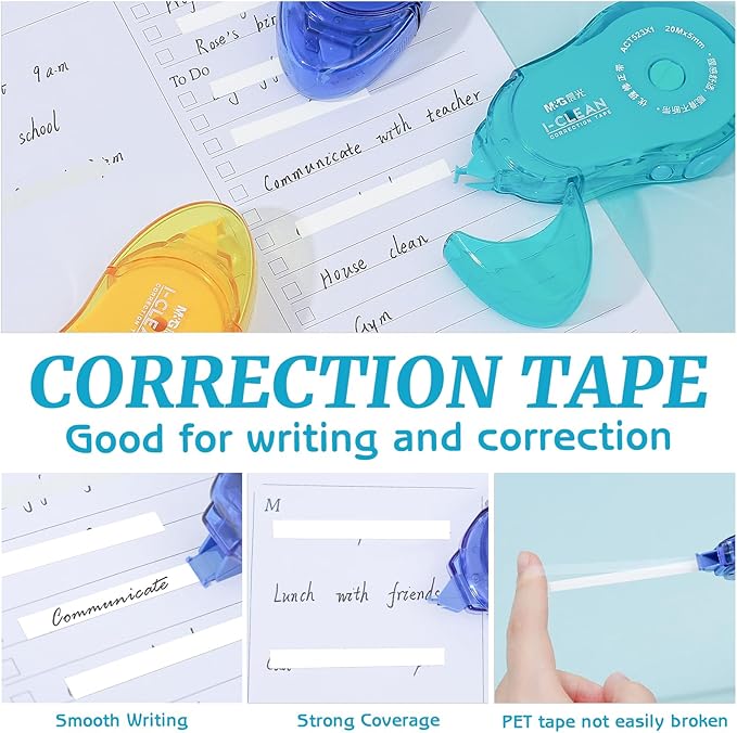 M&G 3Pcs White Correction Tapes, 65.1 Ft Cute White Smooth Pull Out Tape for Writing, Instant Correction Applicator Easy to Use for Portable School Office Supplies (Multicolor)