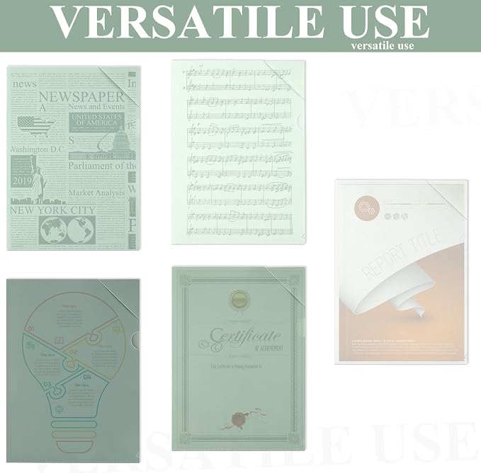 Kisston 15 Pack Green Clear Plastic Folders Sleeves Project Pockets for Letter Size 12.1x8.8, L-Shaped Transparent File Jacket for School Office Desk Supplies