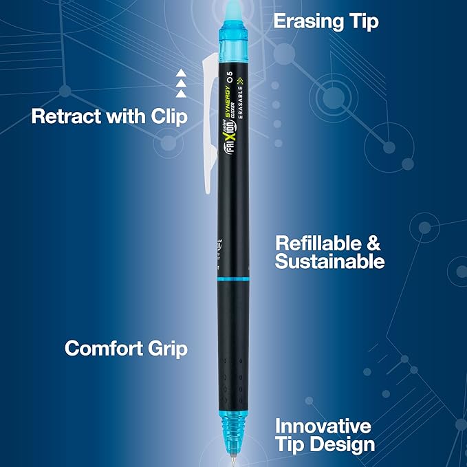 Pilot, FriXion Synergy Clicker Erasable, Refillable, Retractable Gel Ink Pens, Extra Fine Point 0.5 mm, Pack of 12, Turquoise Ink