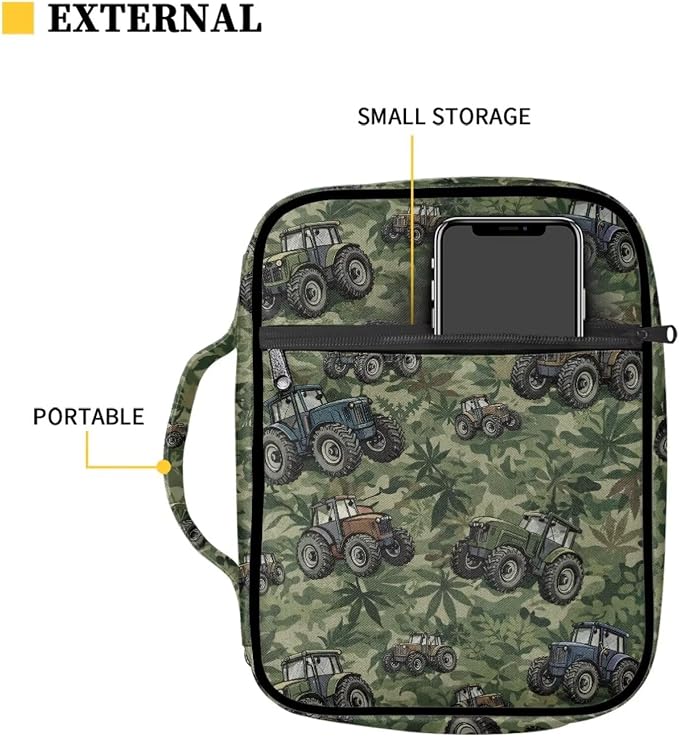Coldinair Tractor Camo Jungle Large Bible Cover with Handle and Bookmark Bible Carrying Book Case for Women Protective Church Bag