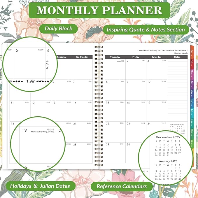 2026-2028 Monthly Planner/Calendar - 3 Year Monthly Planner 2026-2028, Jan. 2026 - Dec. 2028, 9" × 11" Calendar Planner 36-Month with Tabs, Twin-Wire Binding, Two-Side Pocket, Celebrity Quotes ＆ Notes