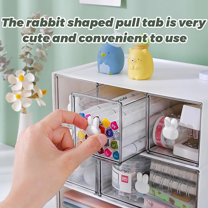 Plastic Desk Organizer with Drawers,Desktop Organizer Drawers Storage,3 Tier Drawer Organizer with 6 Drawers,Stackable Storage Drawers for Office （H 9.6in）, White