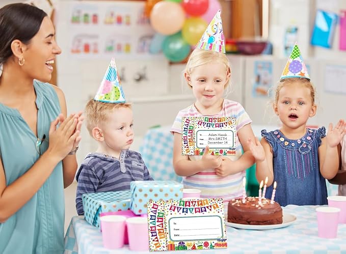 FaCraft Birthday Bookmarks for Students - 36PCS Confetti Cupcakes Birthday Certificates for Kids Classroom Bookmark Awards Gifts from Teacher Kindergarten Preschool Back to School Teacher Supplies