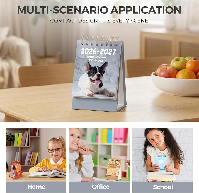 KONVINIT Small Desk Calendar 2026-2027, Grey 2026 Desk Calendar - Runs From July 2026 Until December 2027, 18 Months Mini Desktop Calendar 2026 for School, Home & Office Supplies