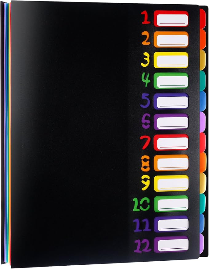 Shappy 12 Pocket Expanding File Folder with Rainbow File Folders Organizer Multicolored Pockets A4 Size Document Organizer for Students Offices(A4/Letter Size)