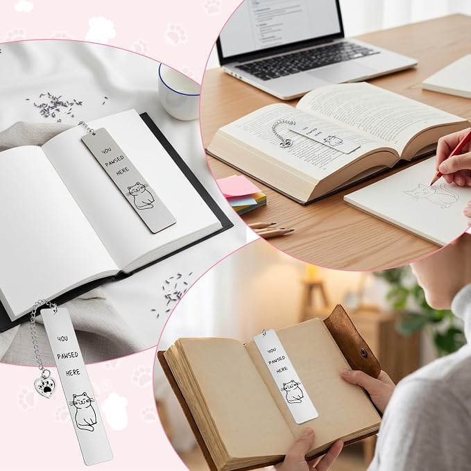 Nogeqi Cute Cat Bookmark, Stainless Steel Kitten Book Marks for Reading Women, Metal Bookmark Bookish Gift for Cat Lovers, Funny Animal Book Marker Cats Gifts for Reading Lovers Women