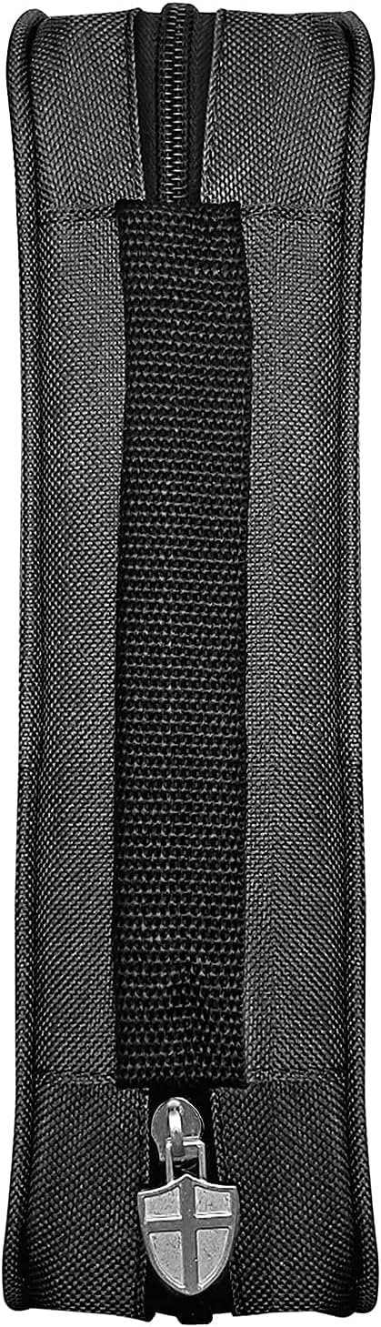 Armor of God Bible Cover & Book Cover | Oxford Cloth with Handle & Cross Emblem Zipper-Pull | 4 Pen Loops Inside Cover | Outside Pocket | Black & Lavender | Large & XL