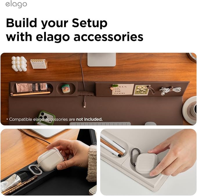 elago Smart Magnetic Desk Mat Pencil Tray – Soft Silicone Organizer for Office Supplies, AirPods, Glasses, Pens – Noise-Free, Non-Slip, Washable, Item for Desk Management [Small] (Brown)