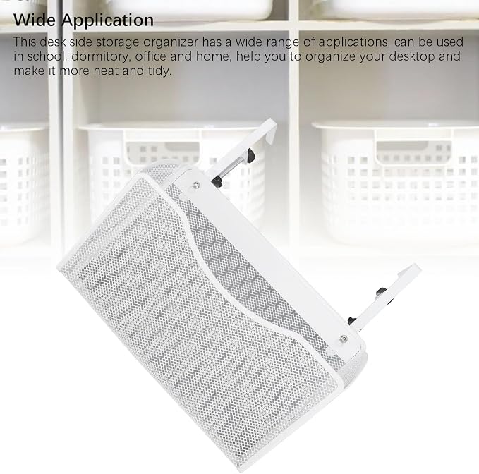 Fockety Desk Side Storage, No Drill Steel Under Desk Storage Laptop Holder, Mesh Hanging Desk Organizer, Clamp On Desk Shelf, Side Desk Organizer, Desk Storage Holder for Office and Home