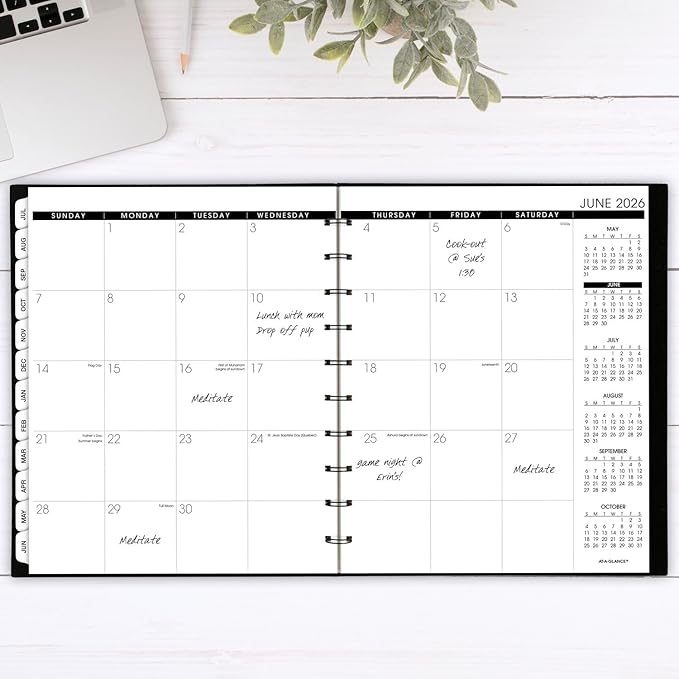AT-A-GLANCE Planner 2025-2026 Academic, Weekly & Monthly, Quarter-Hourly Appointment Book, 9" x 11", Large, Monthly Tabs, Flexible Cover, Move-A-Page, Black (70957E05)