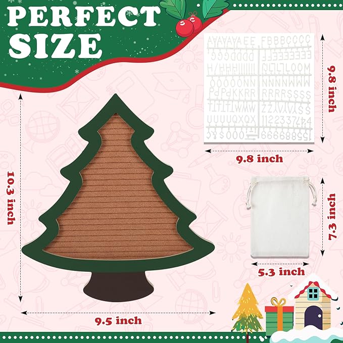 Changeable Felt Letter Board with Letters Christmas Tree Designs Photo Props Xmas Supplies Holiday Mugshot Sign Baby Announcement, Message Board Decor Farmhouse Milestones Kids
