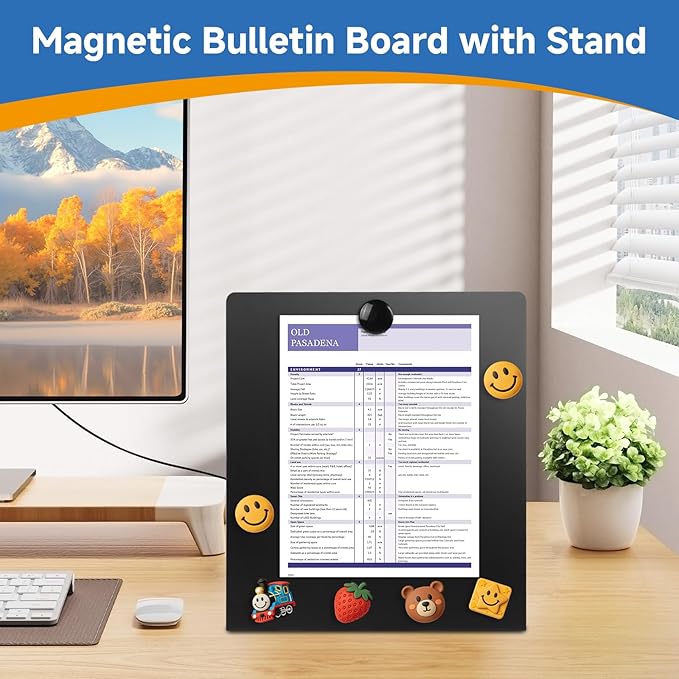 2 PCS Large Magnetic Bulletin Board with Stand, 12.6x11x3.75inch Metal Magnet Display Board, Tabletop Memo Board, Magnetic Display Stand with 4 Magnets for Home School Office (2 PCS, 12.6x11x3.75inch)