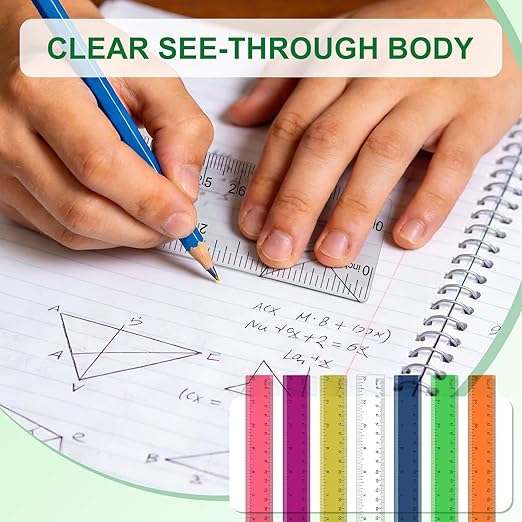 7 Pack 12 Inch Rulers, 30 cm Transparent Rulers, Assorted Color Clear Plastic Rulers with Inches and Centimeters, for Kids School Home and Office Supplies