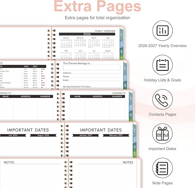 Planner 2026-2027, Academic Weekly and Monthly Calendar Planner, July 2026 - June 2027, Hardcover Spiral Agenda Book, School Supplies for Teacher Student - Letter Size(8.5" x 11")