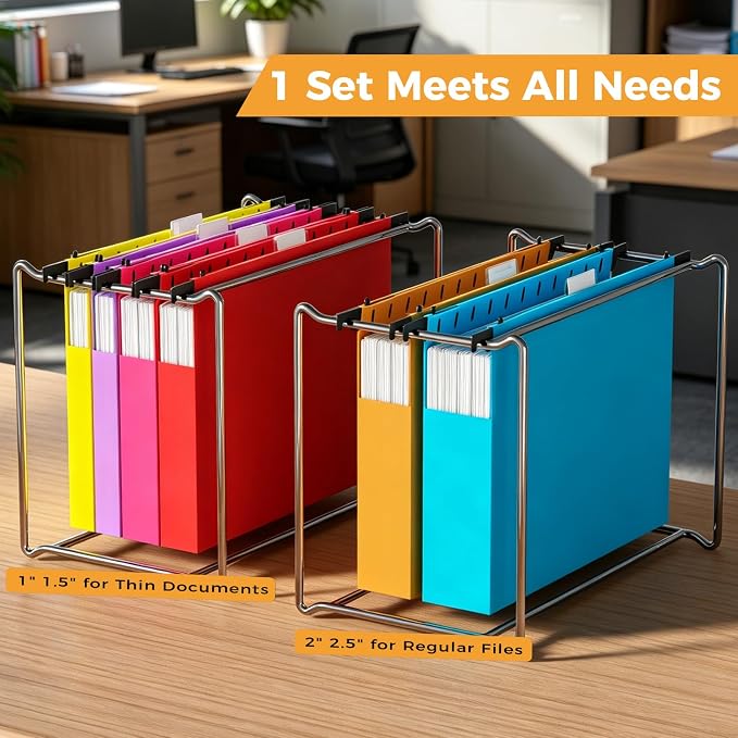 Ansook 12 Pack Plastic Hanging File Folders, Heavy Duty Letter Size Hanging Folders with Tabs, 2 x 1", 4 x 1.5", 4 x 2", 2 x 2.5", Hanging Files for Office and Document Organization, Assorted Colors