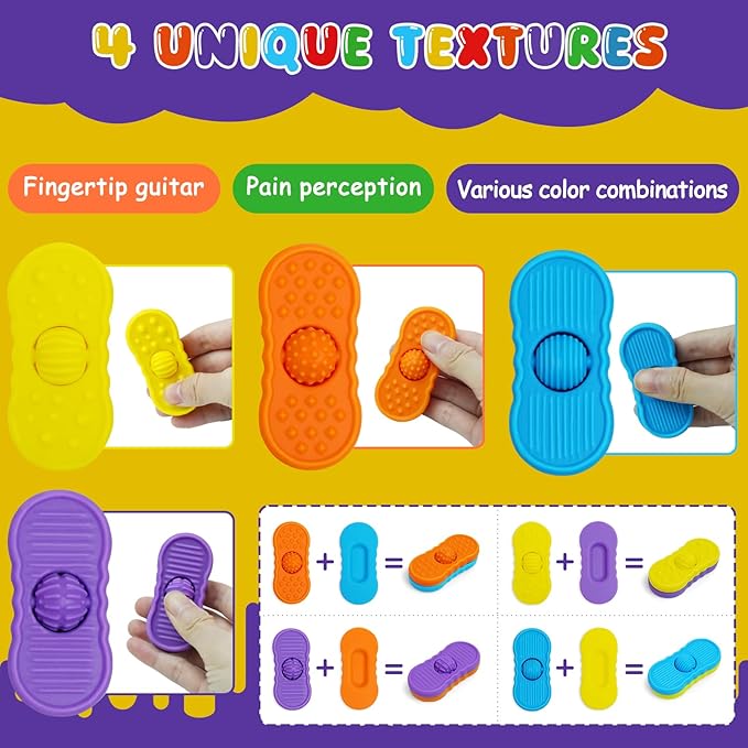 Fidget Sensory Toys for Kids Adults - 4 Pack Silicone Worry Stones Slider for Autism, Anxiety & ADHD, Calming Tools for Adults Office Desk / Travel Classroom Must Haves, Gifts