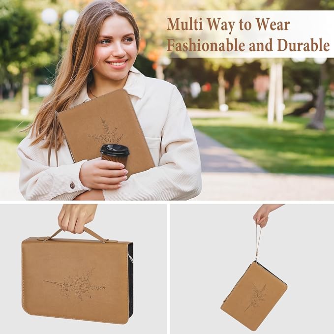 Bible Cover Case for Women and Men, PU Leather Bible Bag Bible Study Supplies Accessories with Detachable Wrist Strap