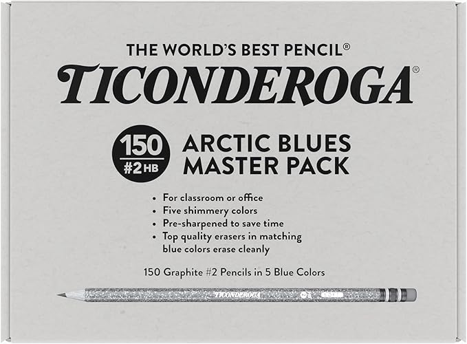 Ticonderoga Wood-Cased Pencils Pre-Sharpened, Arctic Blues, 150 Count