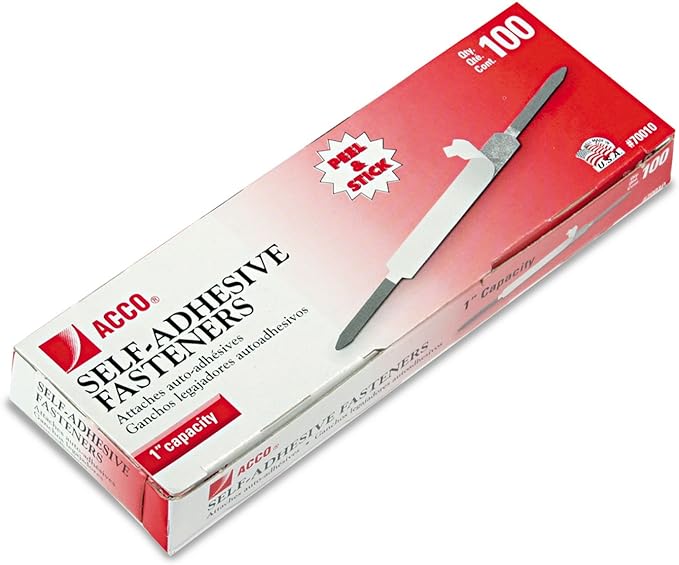 ACCO Brands Self-Adhesive Fasteners, 1" Capacity, Economy, 100 Fasteners/Box (70010)