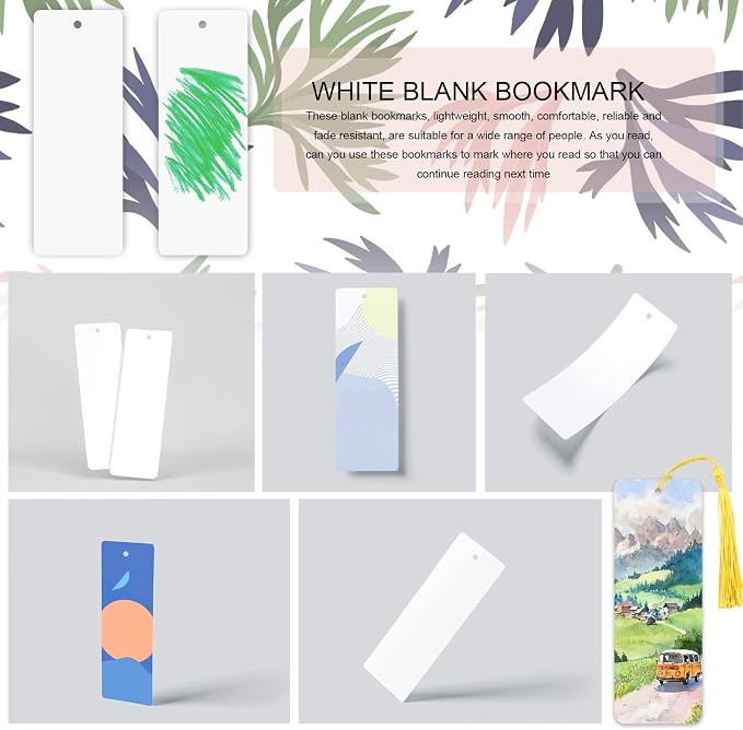 Bercoor 240 PCS White Blank Paper Bookmarks Decorate with 240 Pcs Tassels, Thick Cardstock Bookmark for DIY Craft Projects and Gifts Tags