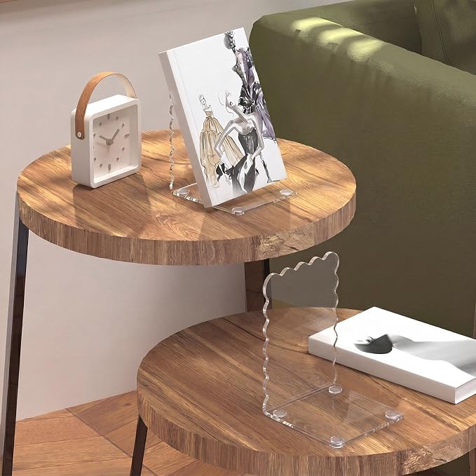 4 Pcs Scalloped Acrylic Bookends Clear Book Ends for Shelve Transparent Bookend Organizer Decorative Non Slip Book Holders for School Library Office Cd File Video Games