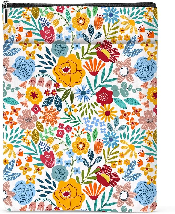jeilink Book Sleeve Book Protector Book Pouch Book Lovers Gifts Bookish Gifts Book Cover with Zipper for Hardcover Paperback Washable Floral Printed Gift Bag for Women Aunt Girl Birthday, BookCover